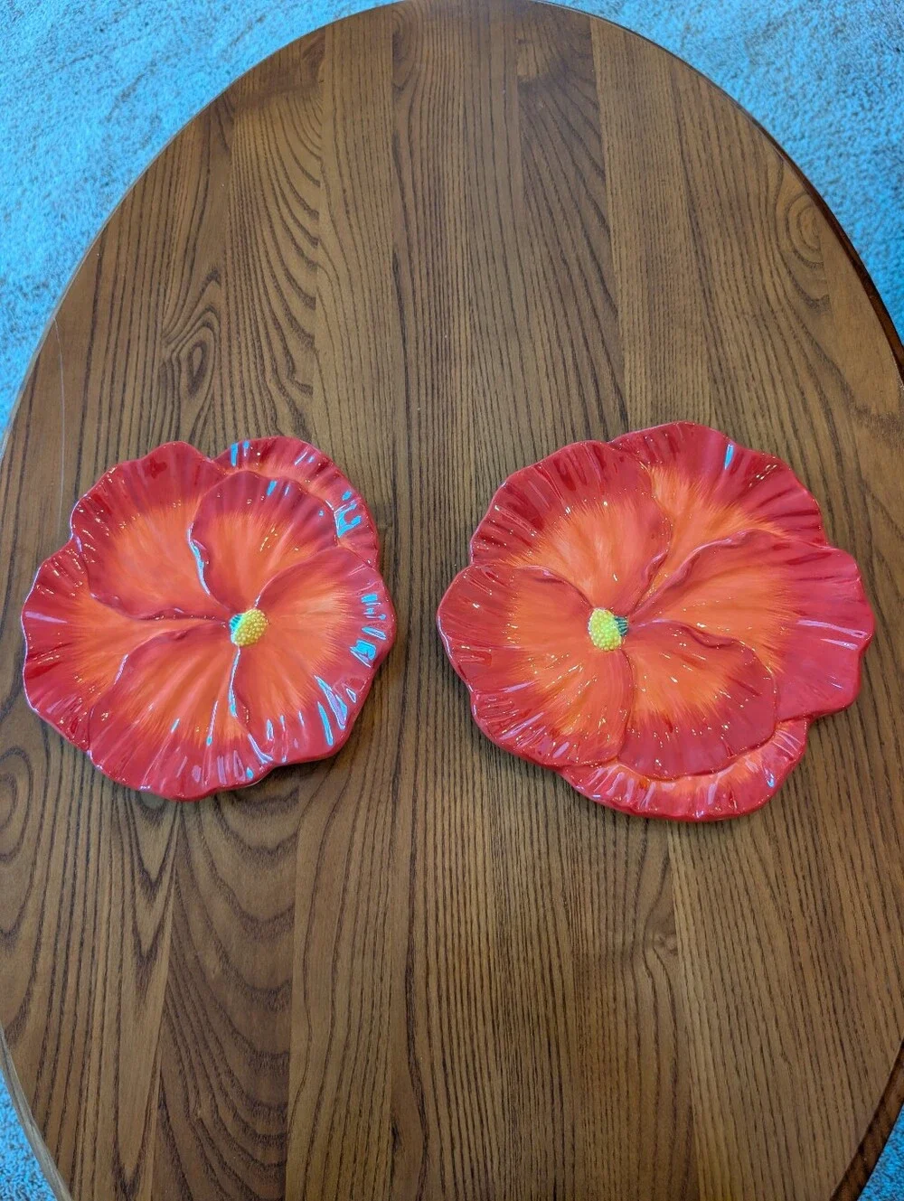 Sur La Table Set of 2 Red Ceramic 8-in. Poppies Plates - NEW